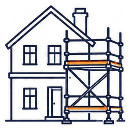House with scaffolding across the front