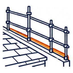 Guardrail and toe board along a roof edge