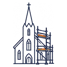 Church with scaffolding against it